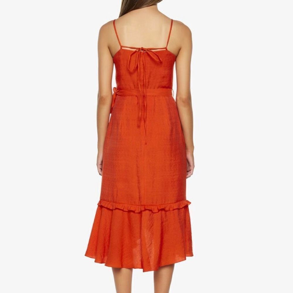 Bardot Zoe Wrap ruffle midi Dress In Flame Red‎ Size L - Picture 2 of 9